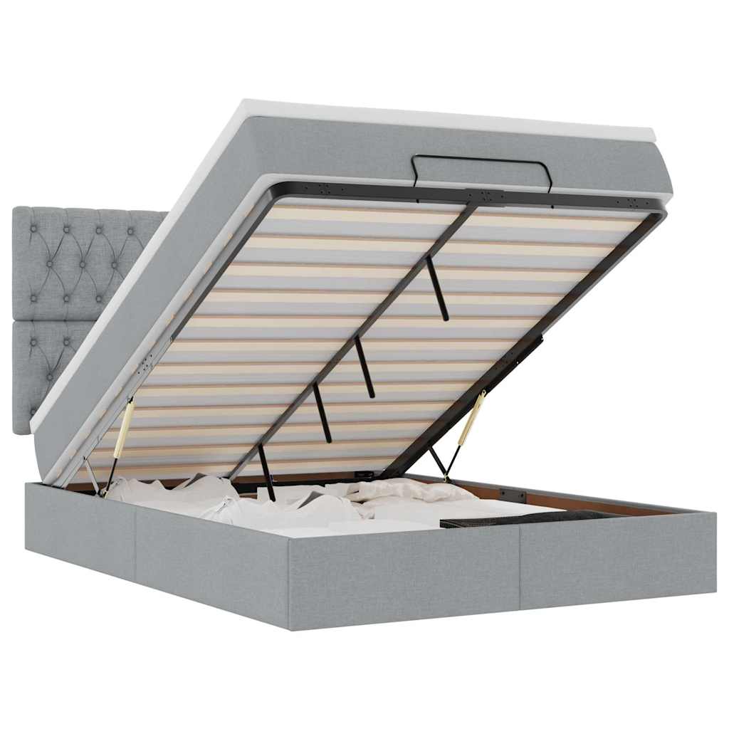 Ottoman bed met matras en LED's 140x200cm stof lichtgrijs is nu te koop bij PeponiXL, paradijselijk wonen!