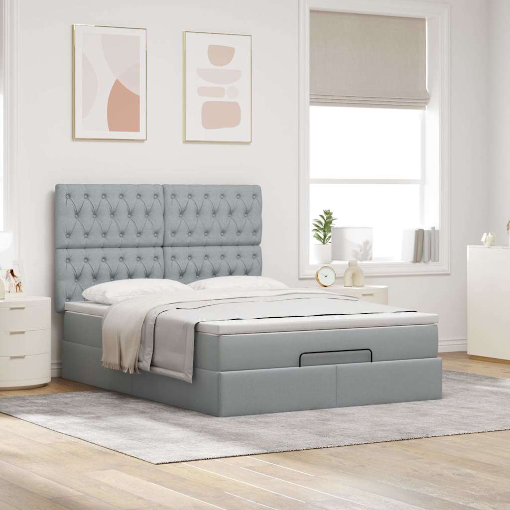 Ottoman bed met matras en LED's 140x200cm stof lichtgrijs is nu te koop bij PeponiXL, paradijselijk wonen!