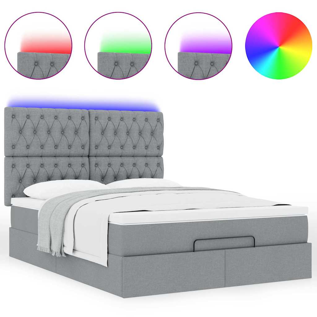 Ottoman bed met matras en LED's 140x200cm stof lichtgrijs is nu te koop bij PeponiXL, paradijselijk wonen!