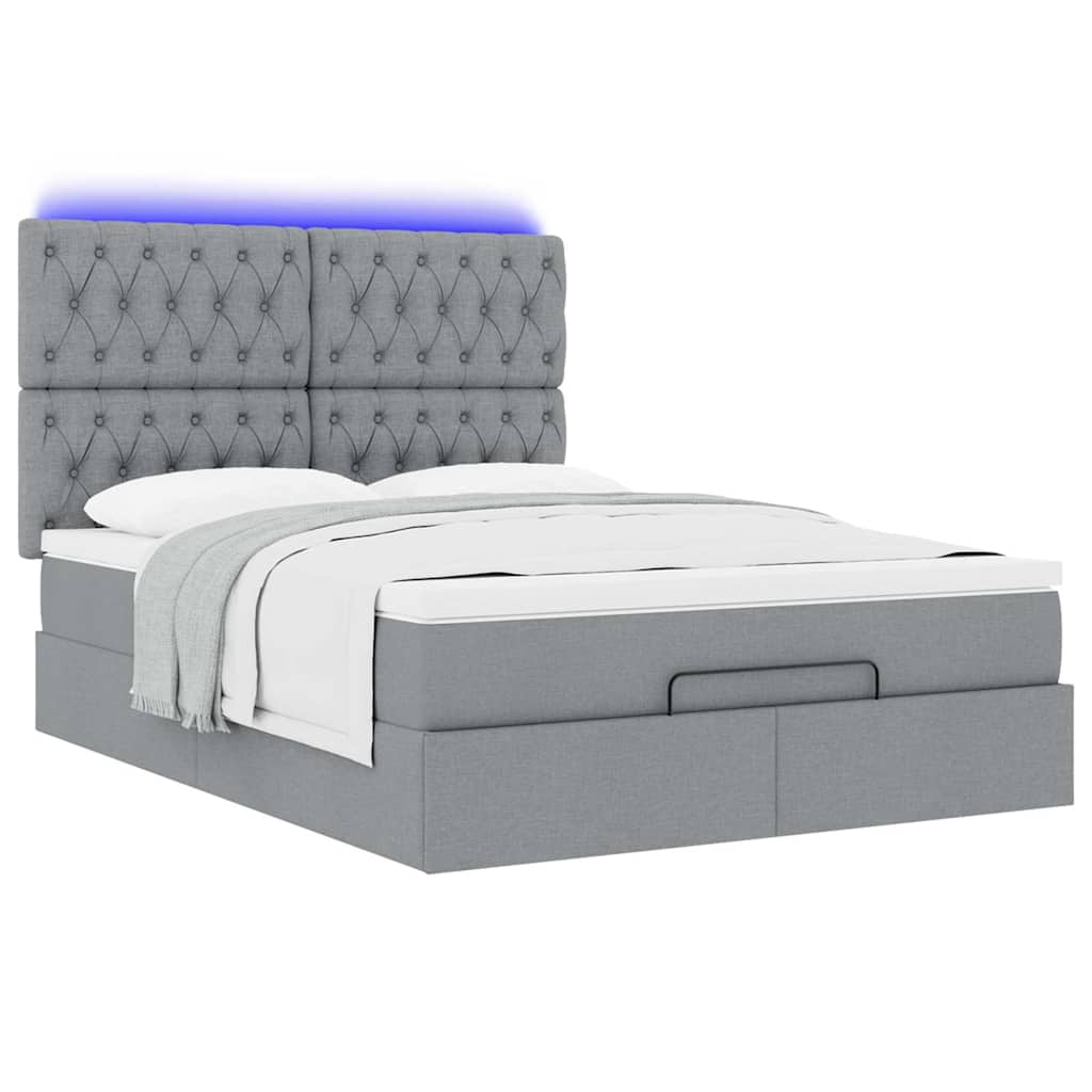 Ottoman bed met matras en LED's 140x200cm stof lichtgrijs is nu te koop bij PeponiXL, paradijselijk wonen!