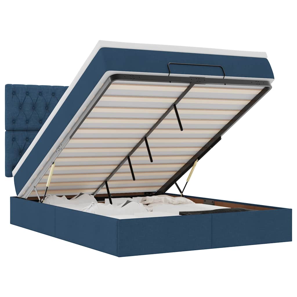 Ottoman bed met matras en LED's 140x200cm stof blauw