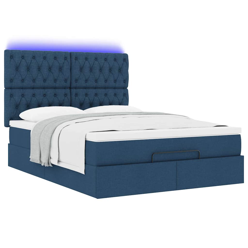 Ottoman bed met matras en LED's 140x200cm stof blauw