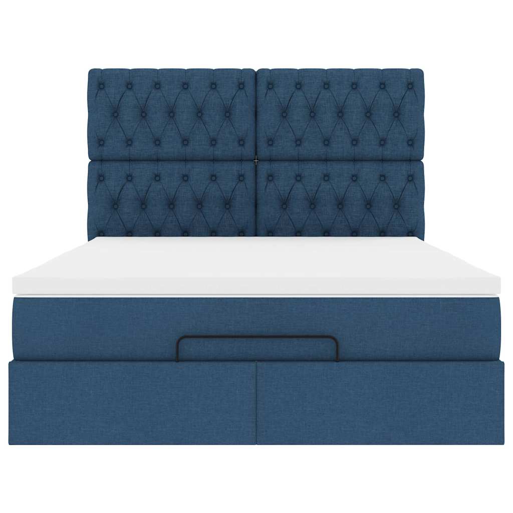 Ottoman bed met matras en LED's 140x200cm stof blauw