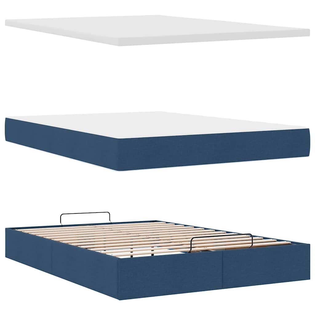 Ottoman bed met matras en LED's 140x200cm stof blauw