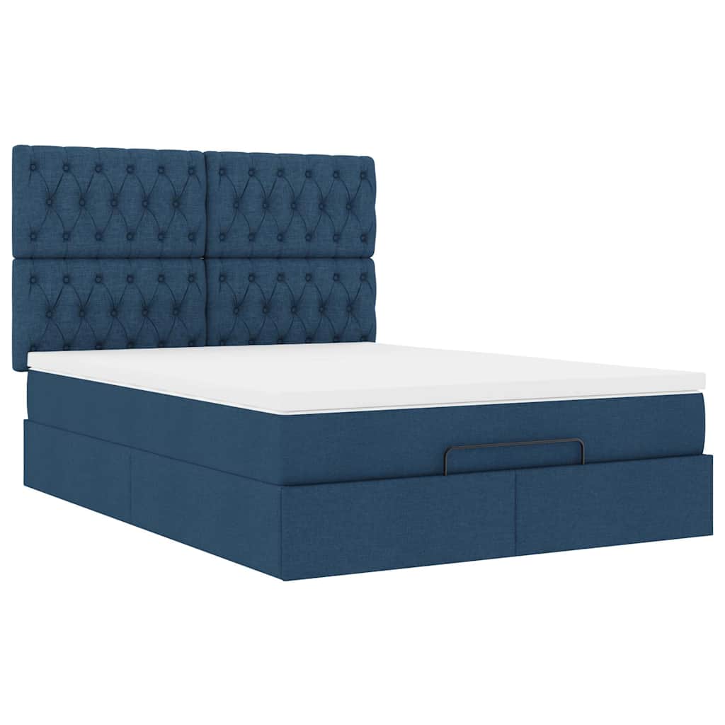 Ottoman bed met matras en LED's 140x200cm stof blauw