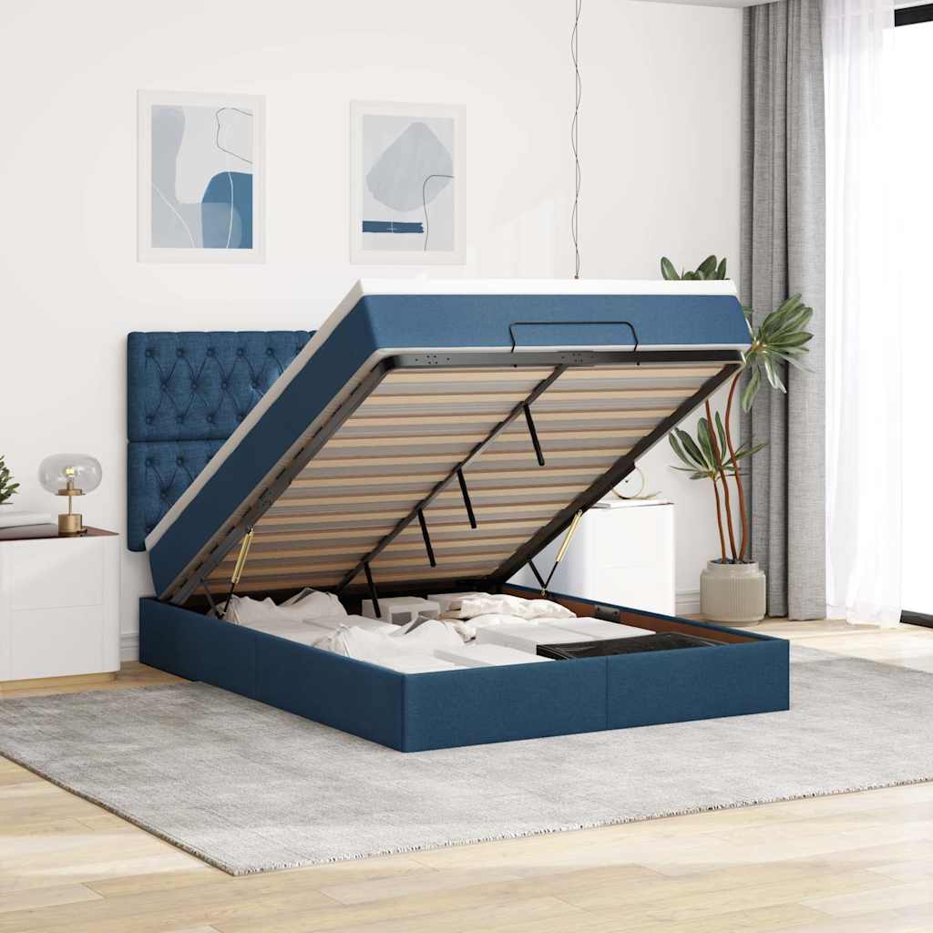 Ottoman bed met matras en LED's 140x200cm stof blauw