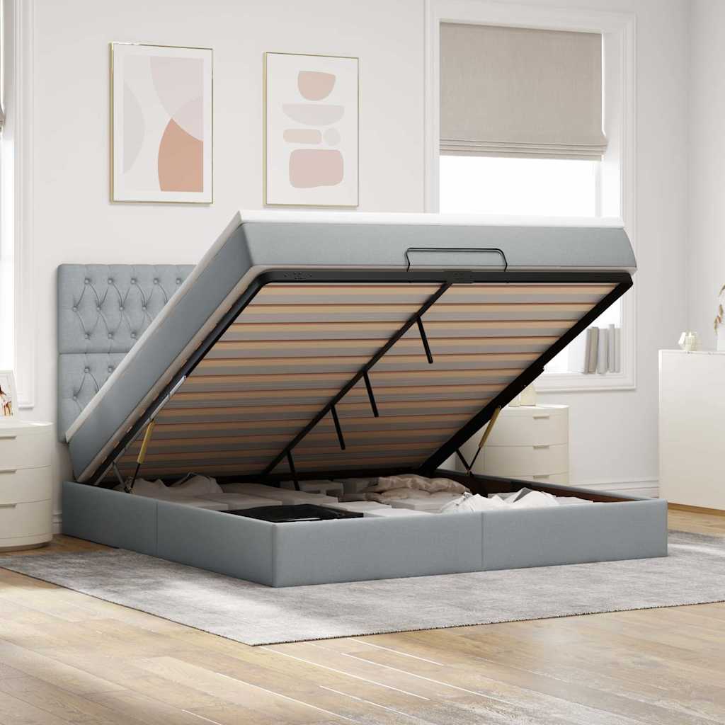 Ottoman bed met matras en LED's 160x200cm stof lichtgrijs is nu te koop bij PeponiXL, paradijselijk wonen!