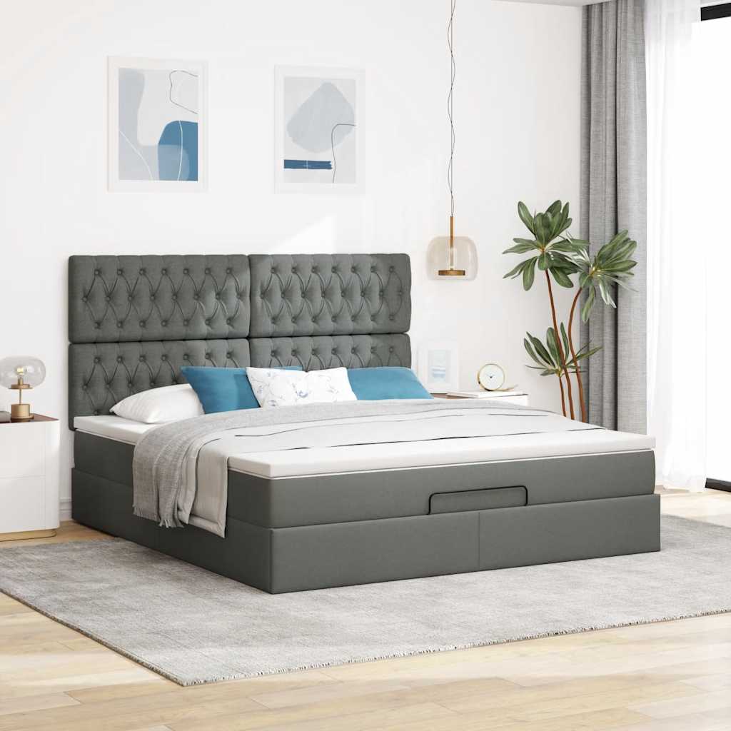 Ottoman bed met matras en LED's 160x200cm stof donkergrijs is nu te koop bij PeponiXL, paradijselijk wonen!