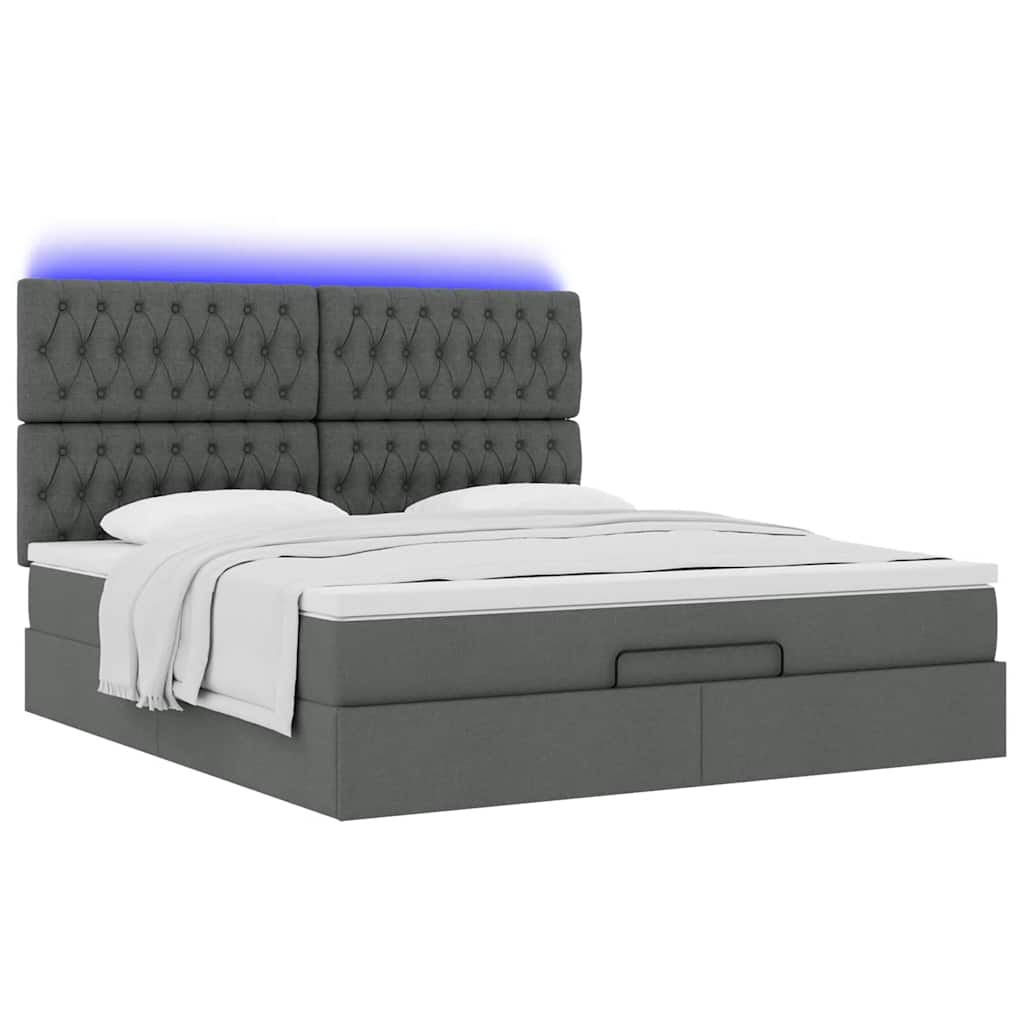 Ottoman bed met matras en LED's 160x200cm stof donkergrijs is nu te koop bij PeponiXL, paradijselijk wonen!
