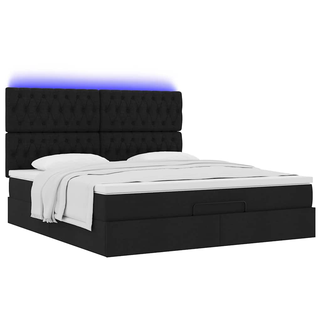 Ottoman bed met matras en LED's 160x200cm stof zwart is nu te koop bij PeponiXL, paradijselijk wonen!