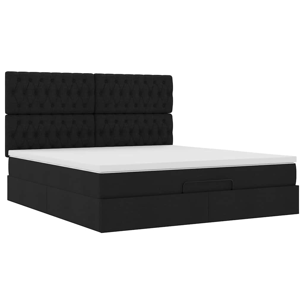 Ottoman bed met matras en LED's 160x200cm stof zwart is nu te koop bij PeponiXL, paradijselijk wonen!