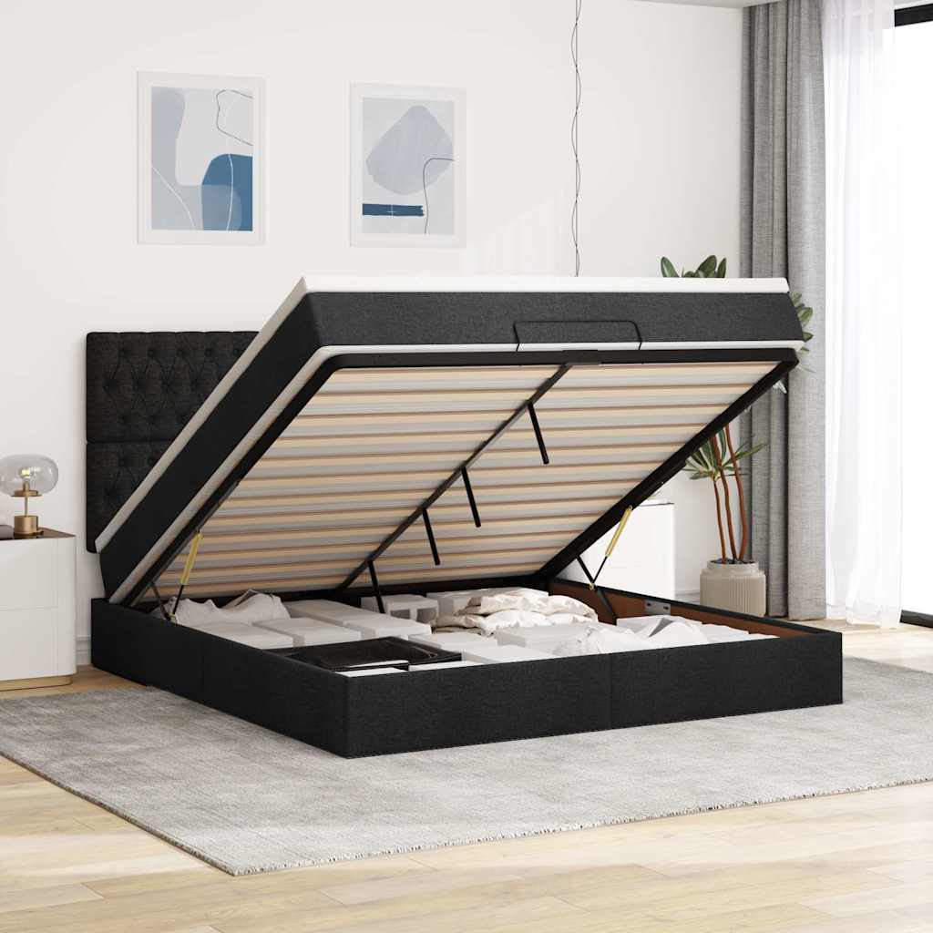 Ottoman bed met matras en LED's 160x200cm stof zwart is nu te koop bij PeponiXL, paradijselijk wonen!