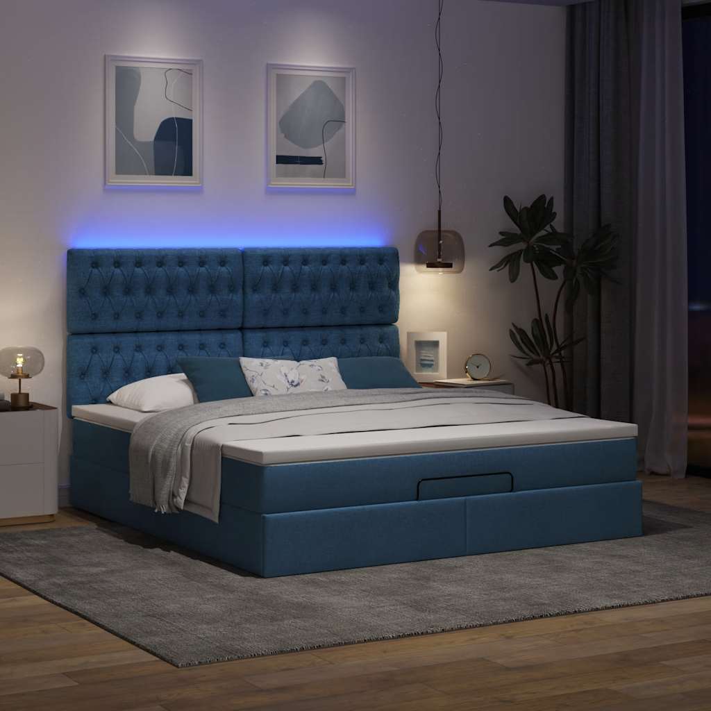 Ottoman bed met matras en LED's 160x200cm stof blauw is nu te koop bij PeponiXL, paradijselijk wonen!