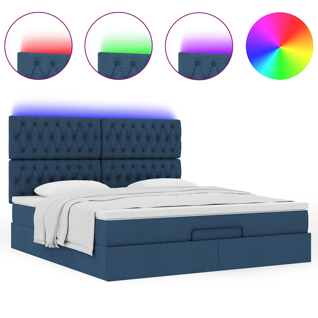 Ottoman bed met matras en LED's 160x200cm stof blauw is nu te koop bij PeponiXL, paradijselijk wonen!
