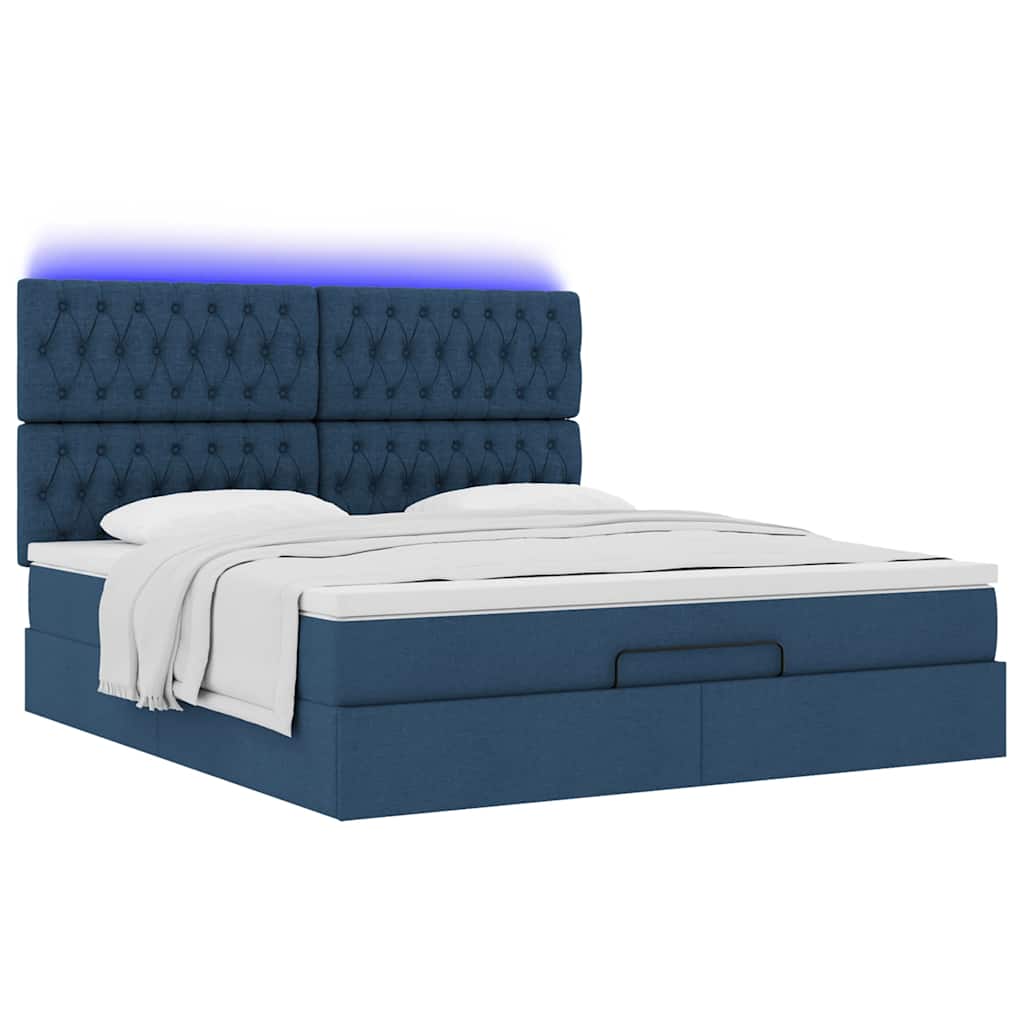 Ottoman bed met matras en LED's 160x200cm stof blauw is nu te koop bij PeponiXL, paradijselijk wonen!