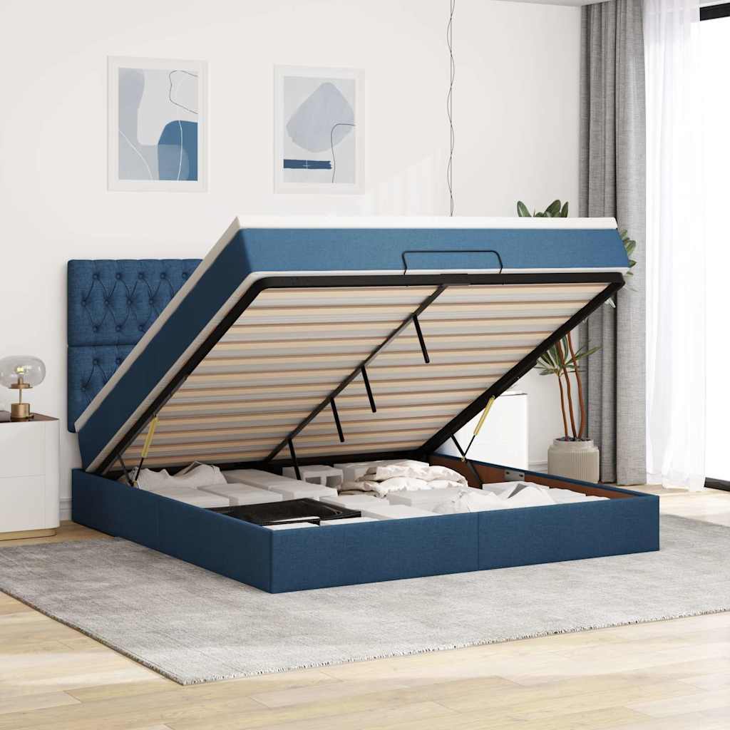 Ottoman bed met matras en LED's 160x200cm stof blauw is nu te koop bij PeponiXL, paradijselijk wonen!