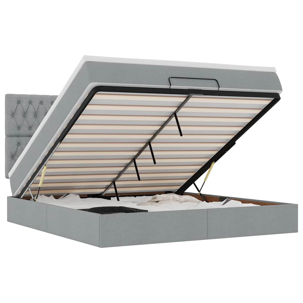Ottoman bed met matras en LED's 180x200cm stof lichtgrijs is nu te koop bij PeponiXL, paradijselijk wonen!