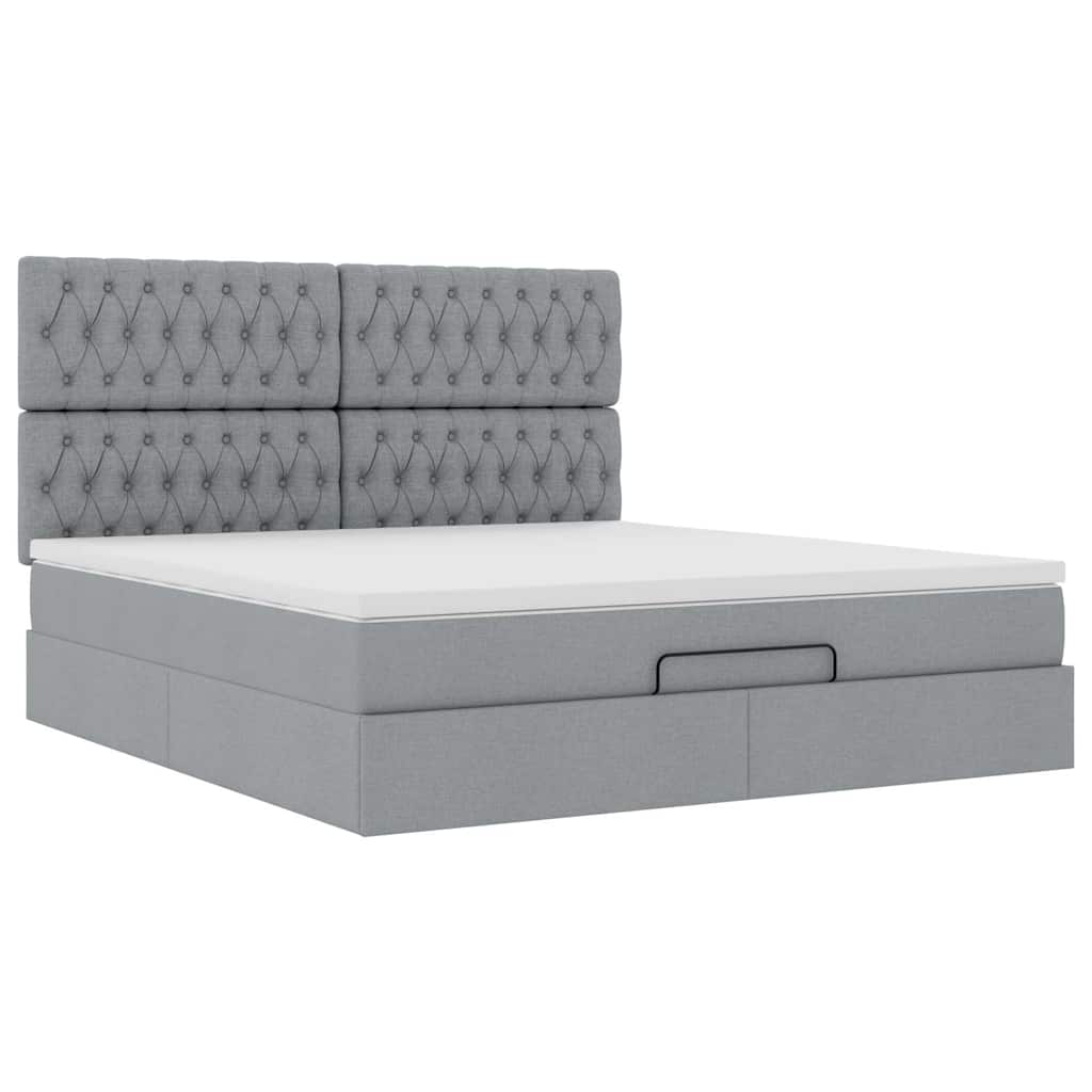 Ottoman bed met matras en LED's 180x200cm stof lichtgrijs is nu te koop bij PeponiXL, paradijselijk wonen!