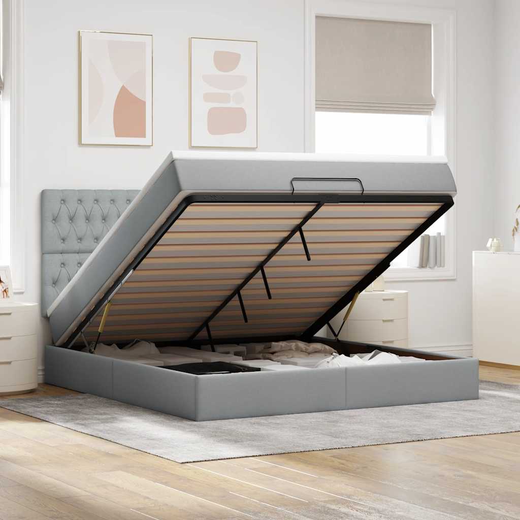 Ottoman bed met matras en LED's 180x200cm stof lichtgrijs is nu te koop bij PeponiXL, paradijselijk wonen!