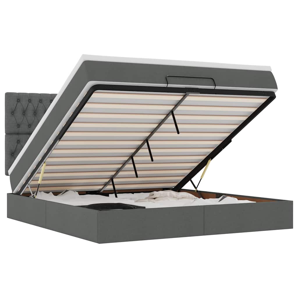 Ottoman bed met matras en LED's 180x200cm stof donkergrijs is nu te koop bij PeponiXL, paradijselijk wonen!