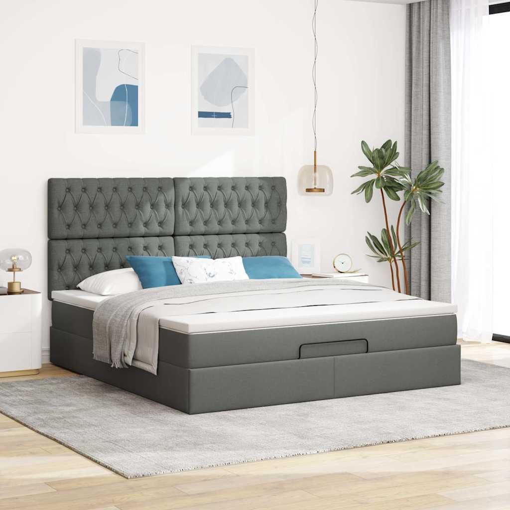 Ottoman bed met matras en LED's 180x200cm stof donkergrijs is nu te koop bij PeponiXL, paradijselijk wonen!