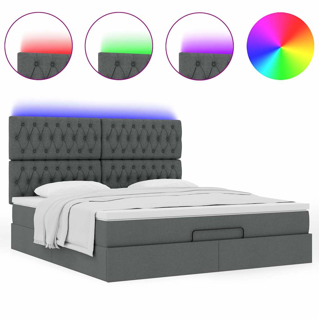 Ottoman bed met matras en LED's 180x200cm stof donkergrijs is nu te koop bij PeponiXL, paradijselijk wonen!