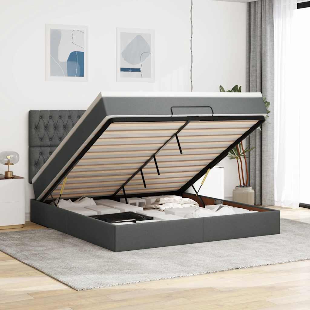 Ottoman bed met matras en LED's 180x200cm stof donkergrijs is nu te koop bij PeponiXL, paradijselijk wonen!
