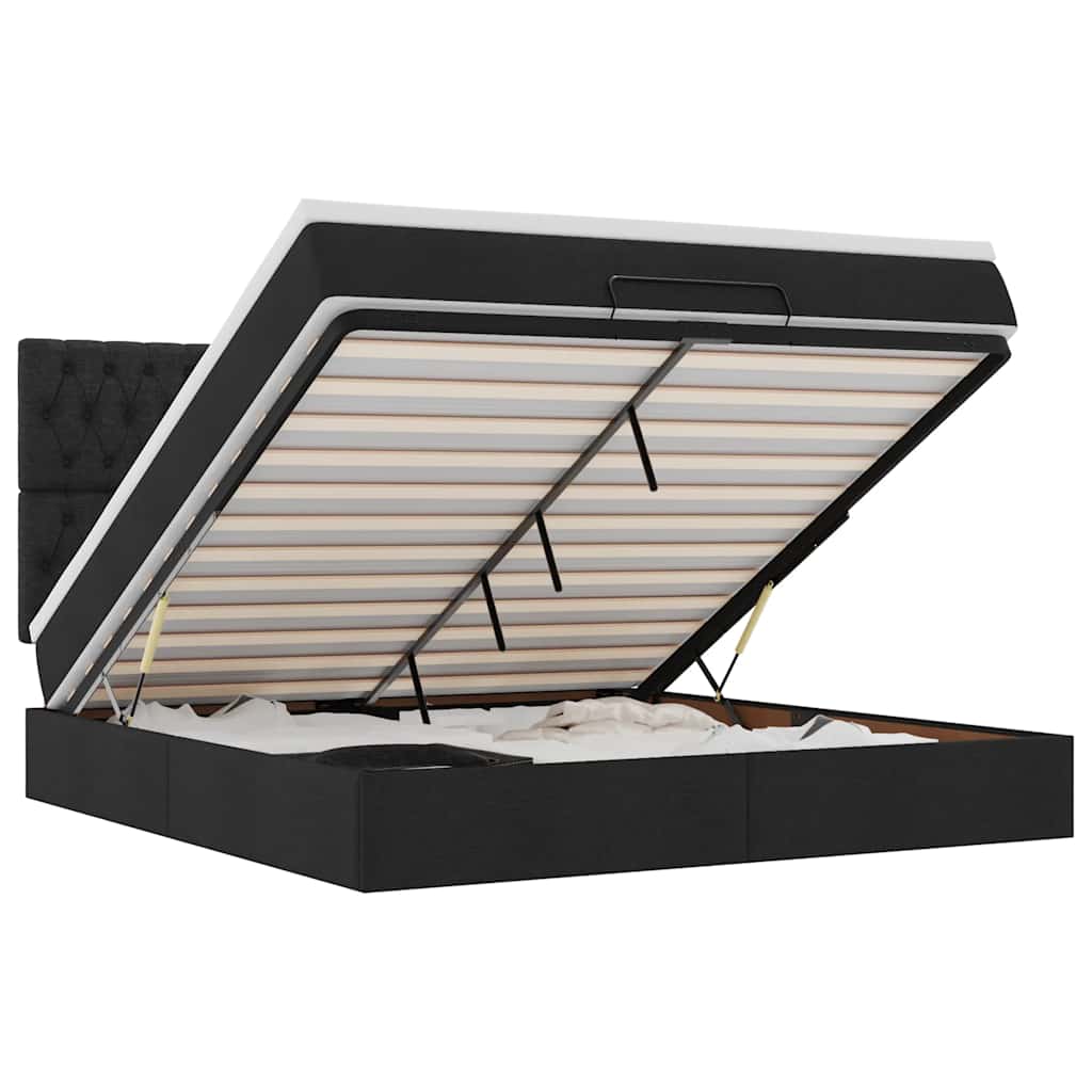 Ottoman bed met matras en LED's 180x200cm stof zwart is nu te koop bij PeponiXL, paradijselijk wonen!