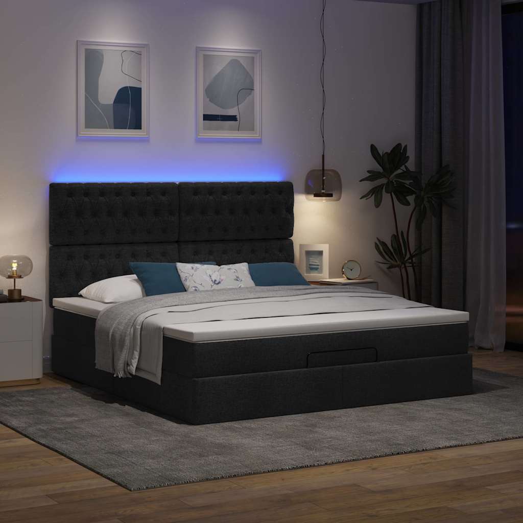 Ottoman bed met matras en LED's 180x200cm stof zwart is nu te koop bij PeponiXL, paradijselijk wonen!
