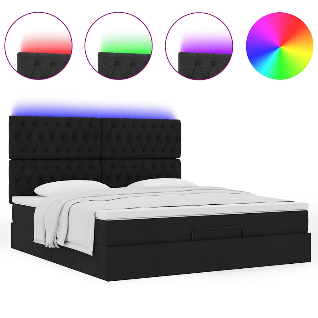 Ottoman bed met matras en LED's 180x200cm stof zwart is nu te koop bij PeponiXL, paradijselijk wonen!