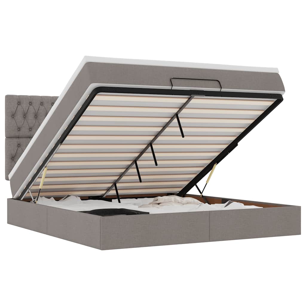 Ottoman bed met matras en LED's 180x200cm stof taupe is nu te koop bij PeponiXL, paradijselijk wonen!