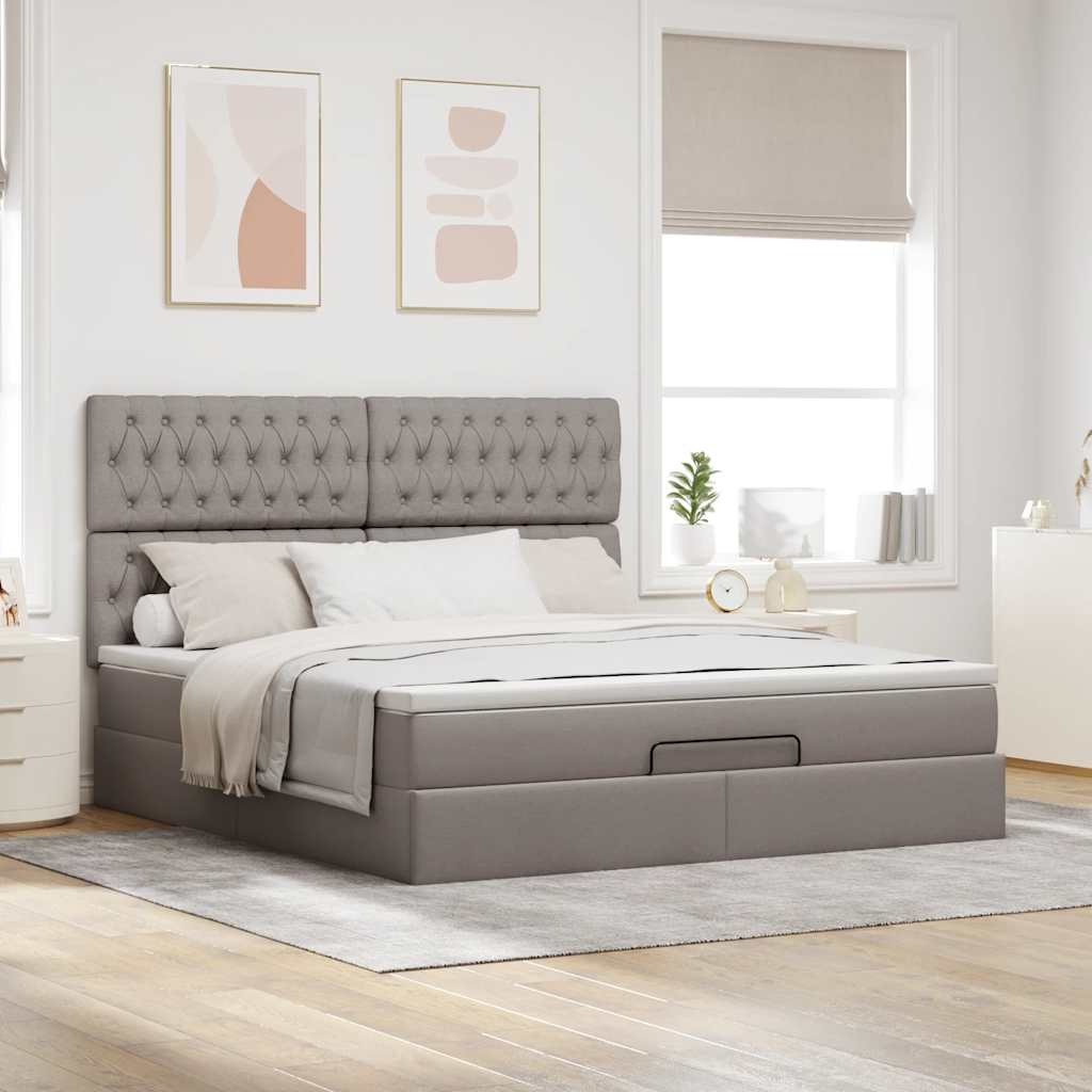 Ottoman bed met matras en LED's 180x200cm stof taupe is nu te koop bij PeponiXL, paradijselijk wonen!