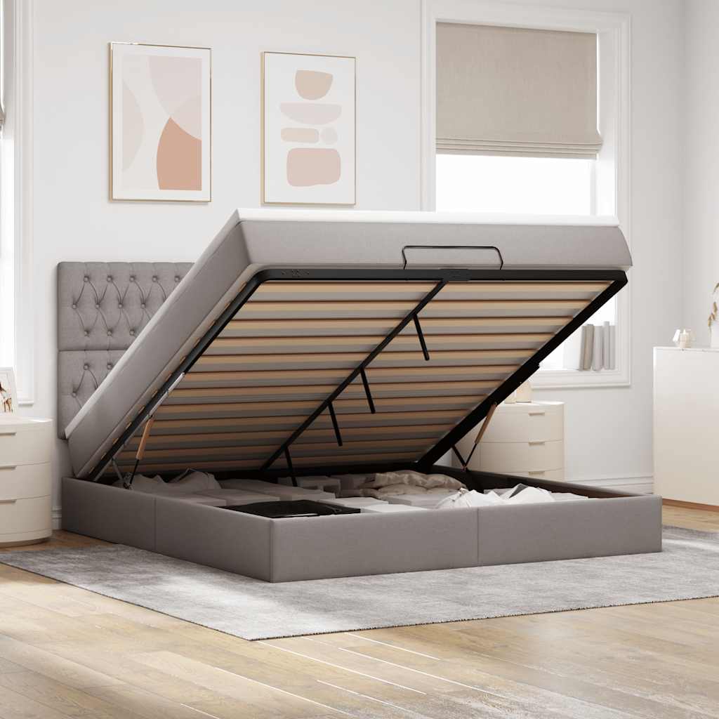 Ottoman bed met matras en LED's 180x200cm stof taupe is nu te koop bij PeponiXL, paradijselijk wonen!