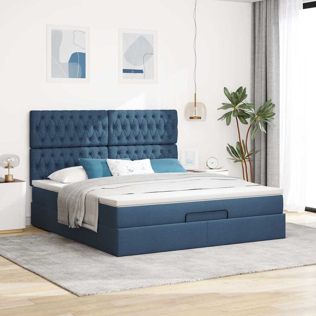 Ottoman bed met matras en LED's 180x200cm stof blauw is nu te koop bij PeponiXL, paradijselijk wonen!