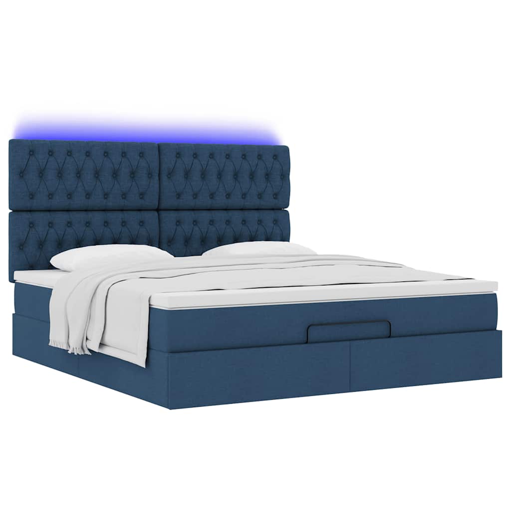 Ottoman bed met matras en LED's 180x200cm stof blauw is nu te koop bij PeponiXL, paradijselijk wonen!