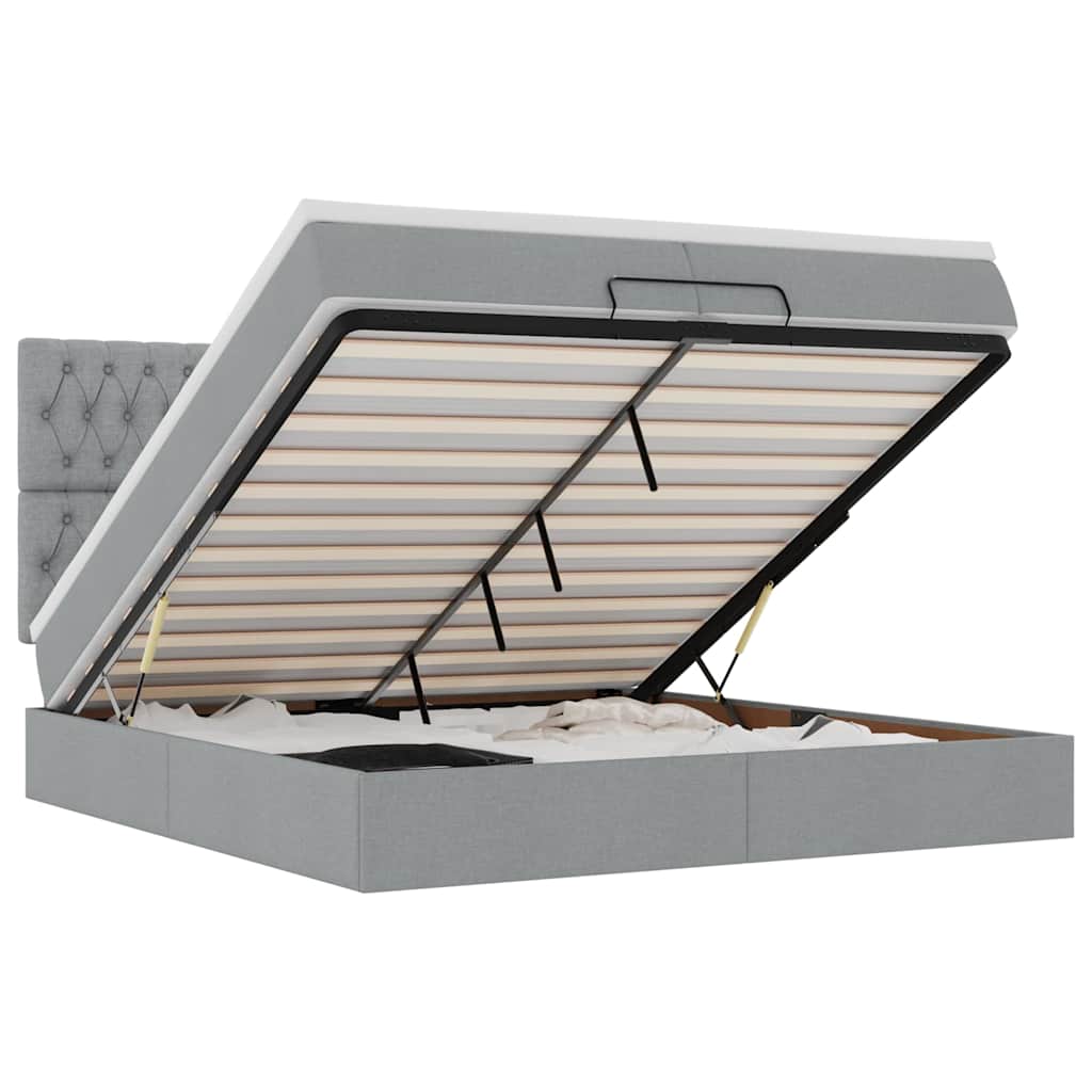 Ottoman bed met matrassen en LED's 200x200cm stof lichtgrijs is nu te koop bij PeponiXL, paradijselijk wonen!