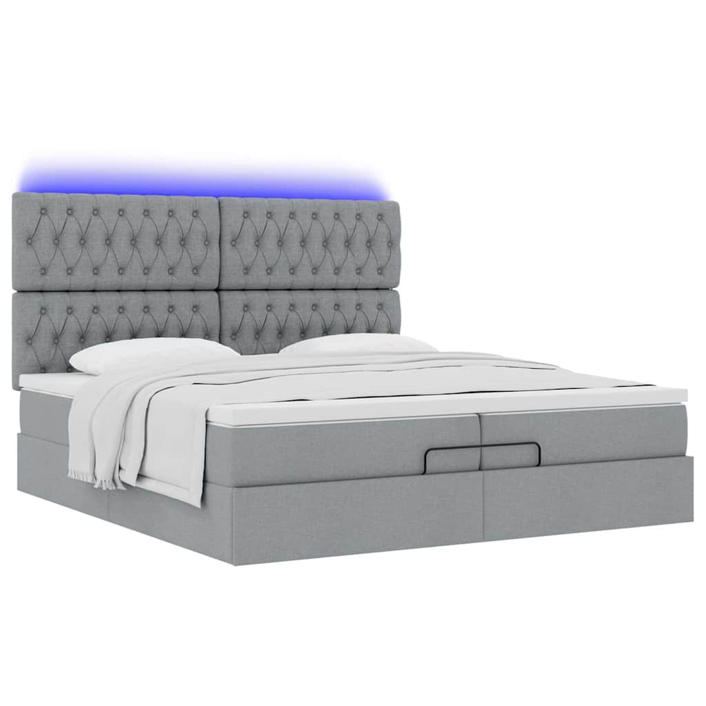 Ottoman bed met matrassen en LED's 200x200cm stof lichtgrijs is nu te koop bij PeponiXL, paradijselijk wonen!