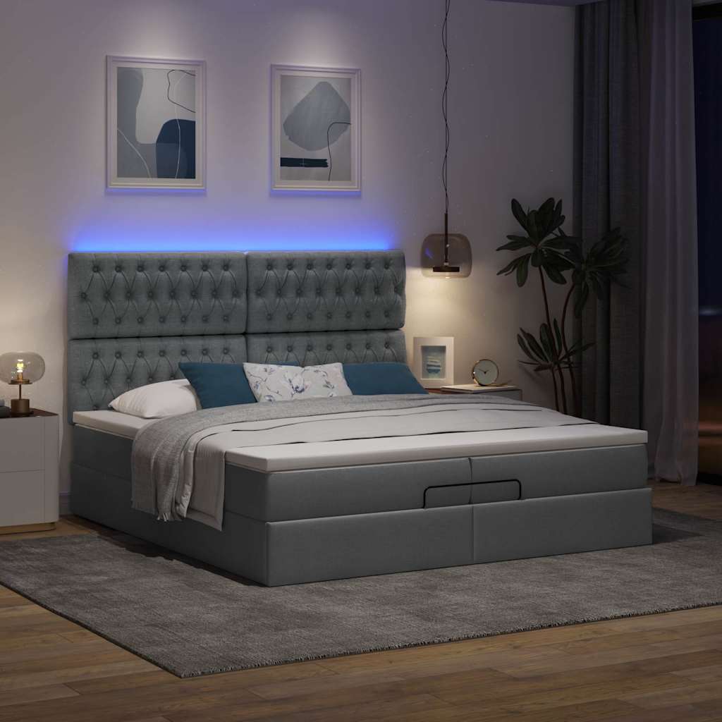 Ottoman bed met matrassen en LED's 200x200cm stof donkergrijs is nu te koop bij PeponiXL, paradijselijk wonen!