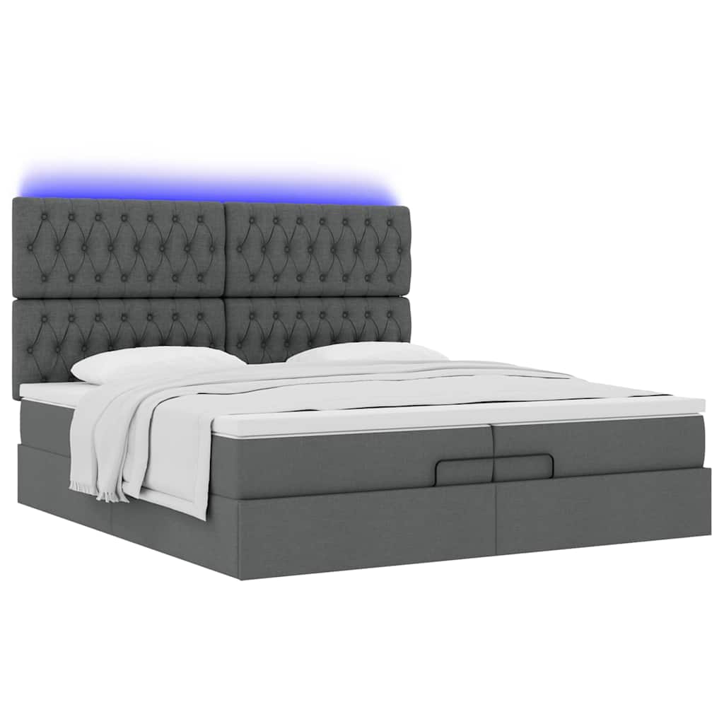 Ottoman bed met matrassen en LED's 200x200cm stof donkergrijs is nu te koop bij PeponiXL, paradijselijk wonen!