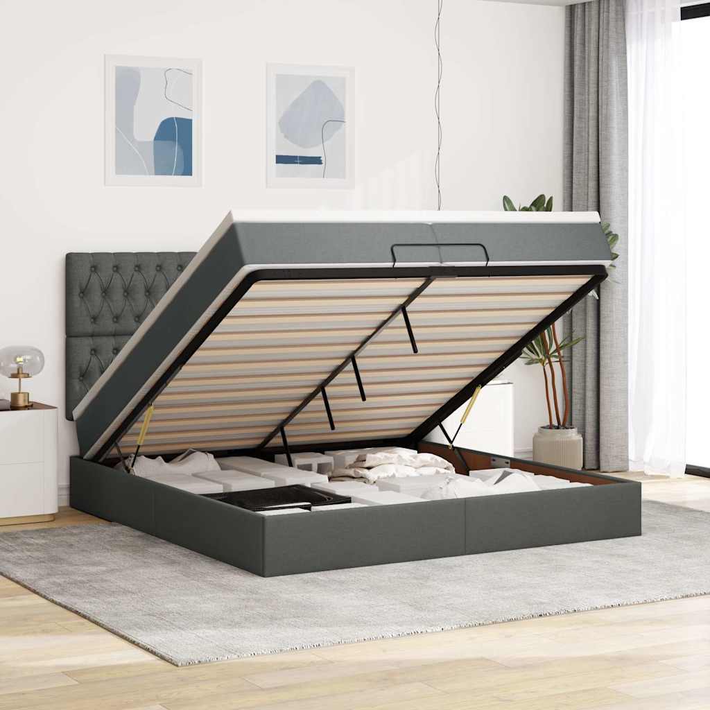 Ottoman bed met matrassen en LED's 200x200cm stof donkergrijs is nu te koop bij PeponiXL, paradijselijk wonen!