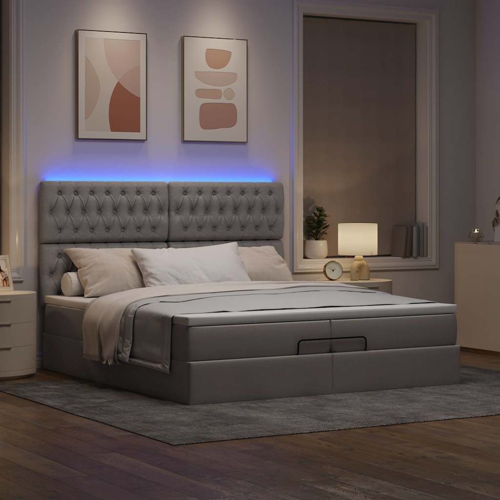 Ottoman bed met matrassen en LED's 200x200cm stof taupe is nu te koop bij PeponiXL, paradijselijk wonen!