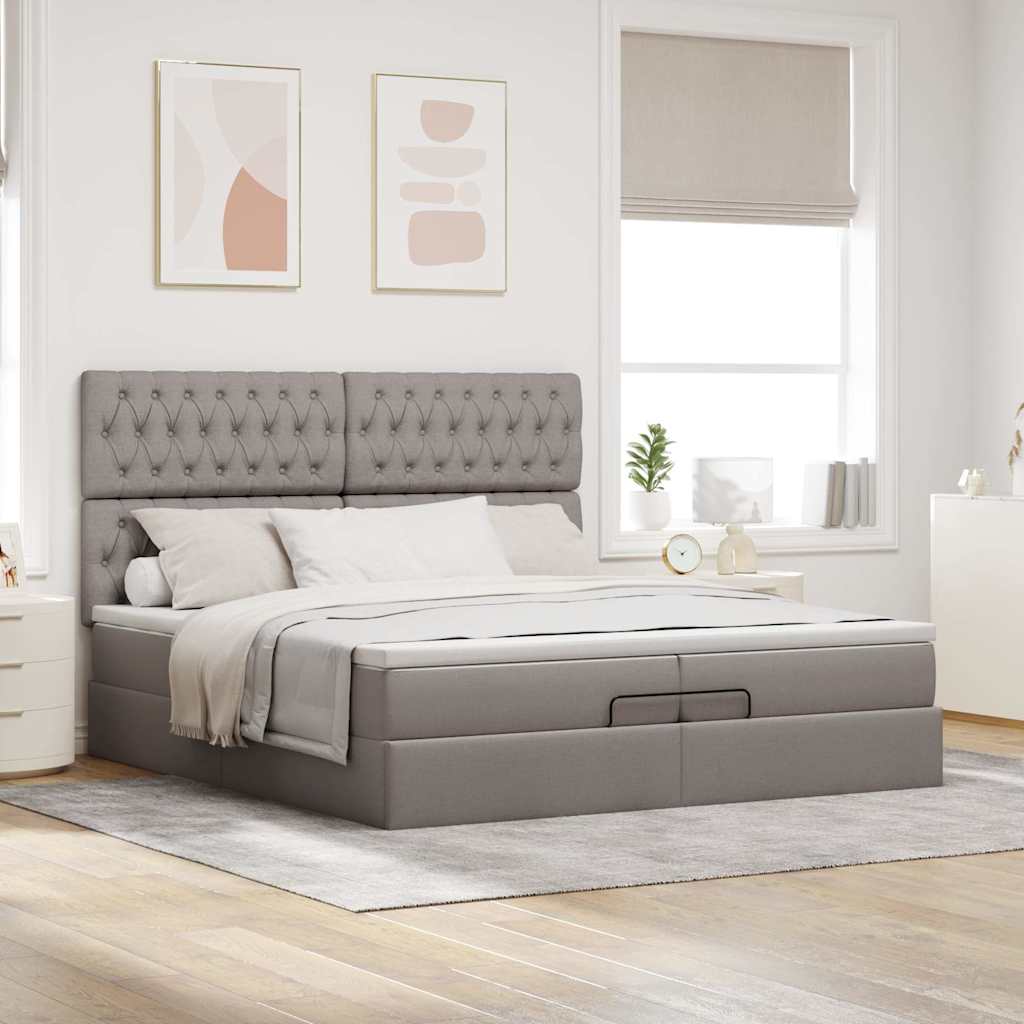 Ottoman bed met matrassen en LED's 200x200cm stof taupe is nu te koop bij PeponiXL, paradijselijk wonen!