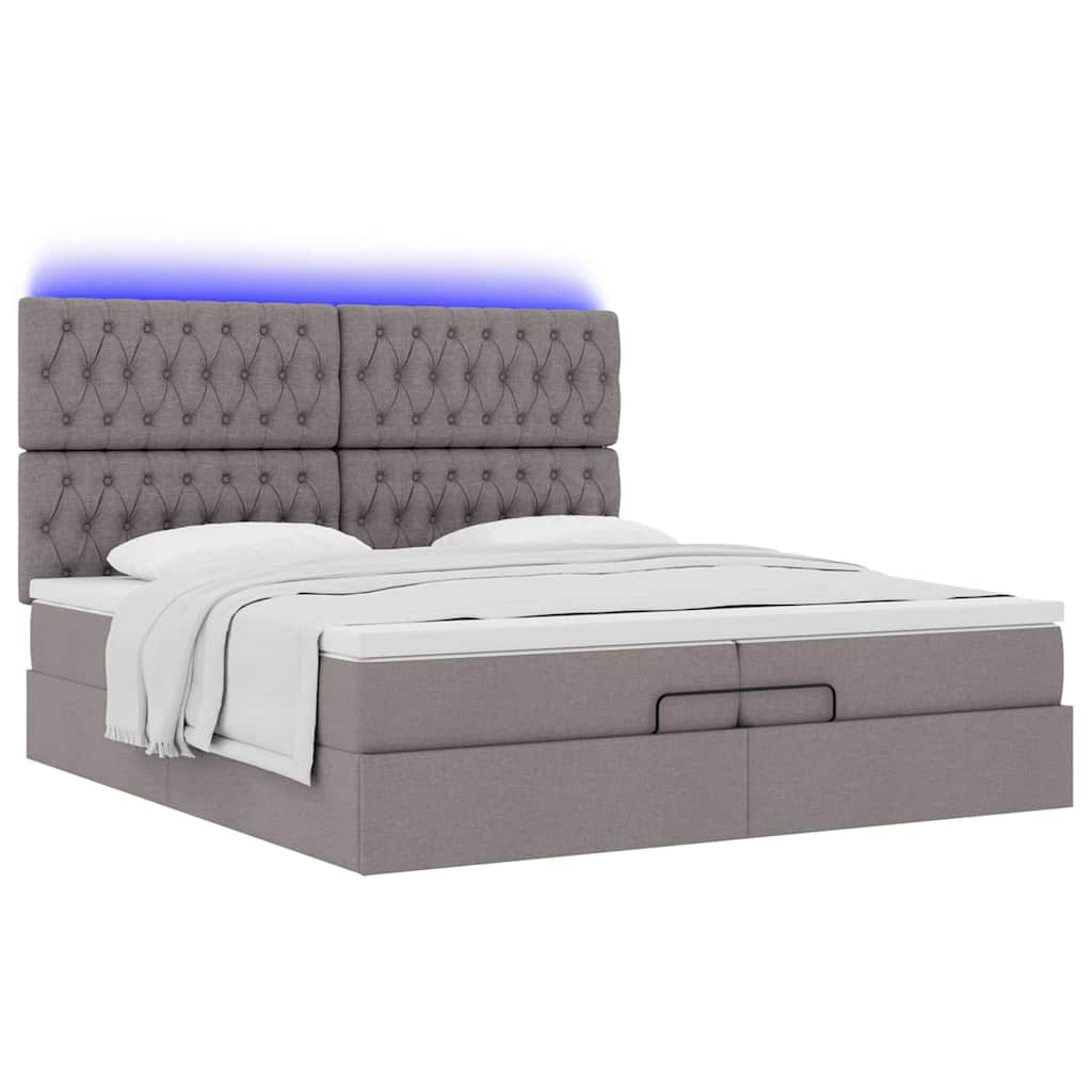 Ottoman bed met matrassen en LED's 200x200cm stof taupe is nu te koop bij PeponiXL, paradijselijk wonen!