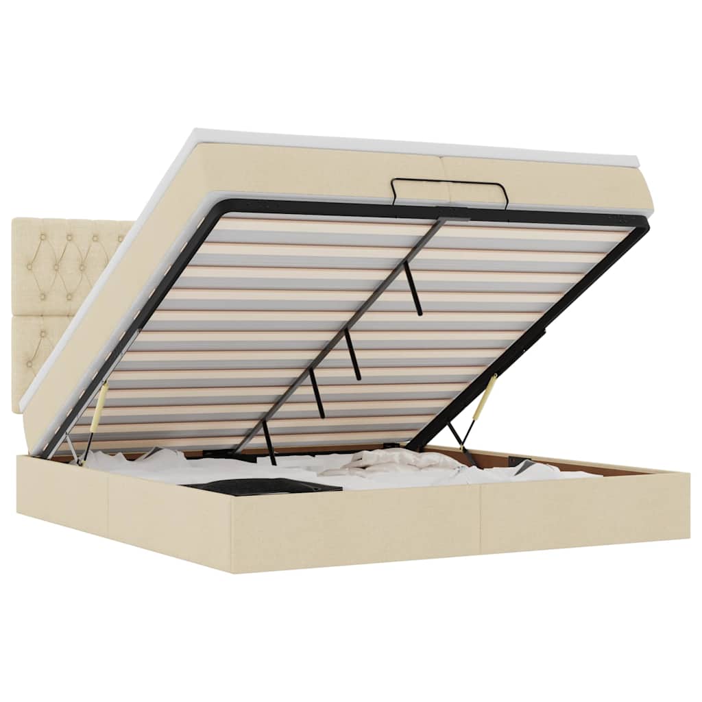 Ottoman bed met matrassen en LED's 200x200cm stof crèmekleurig is nu te koop bij PeponiXL, paradijselijk wonen!