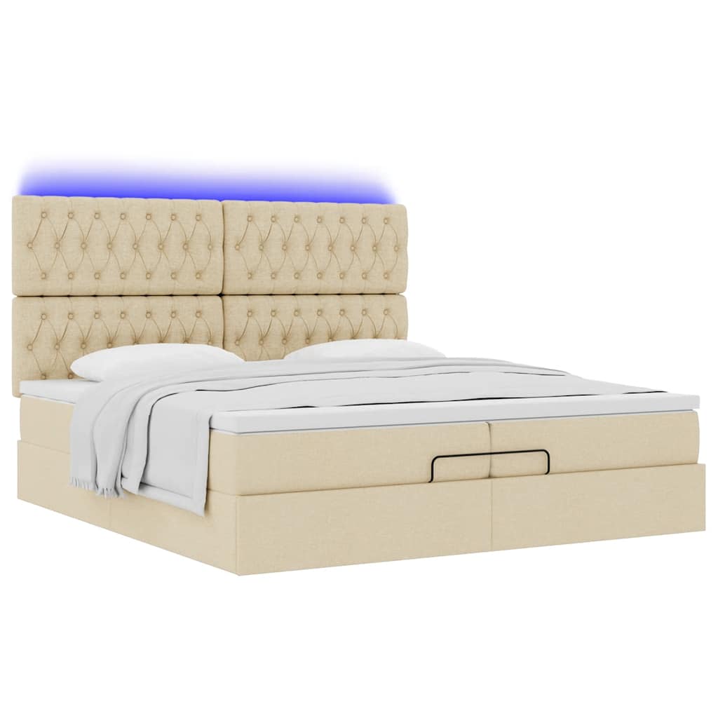 Ottoman bed met matrassen en LED's 200x200cm stof crèmekleurig is nu te koop bij PeponiXL, paradijselijk wonen!