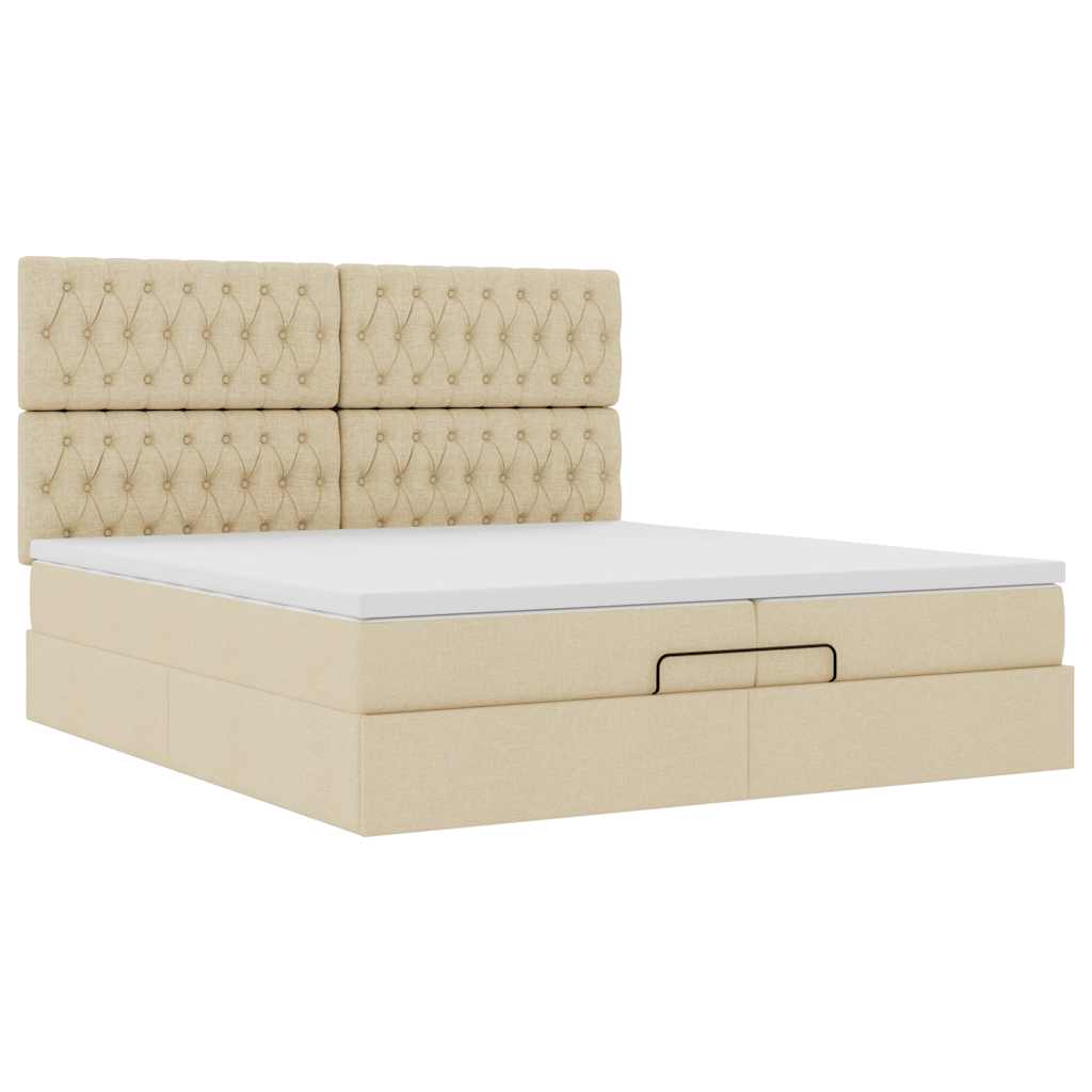 Ottoman bed met matrassen en LED's 200x200cm stof crèmekleurig is nu te koop bij PeponiXL, paradijselijk wonen!