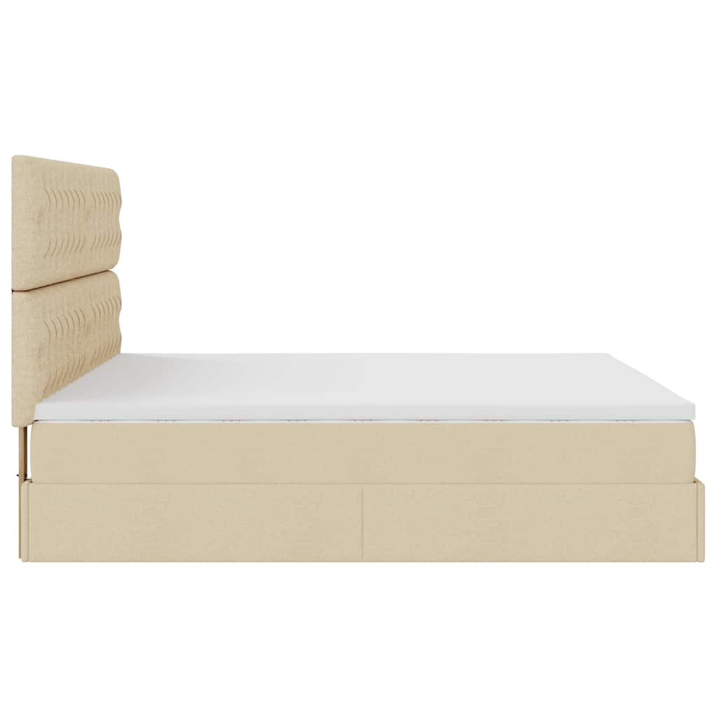Ottoman bed met matrassen en LED's 200x200cm stof crèmekleurig is nu te koop bij PeponiXL, paradijselijk wonen!