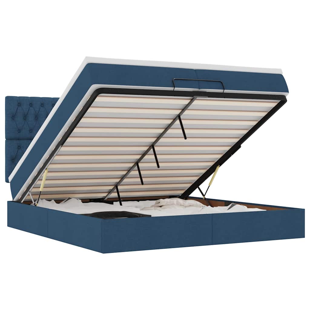 Ottoman bed met matrassen en LED's 200x200cm stof blauw is nu te koop bij PeponiXL, paradijselijk wonen!