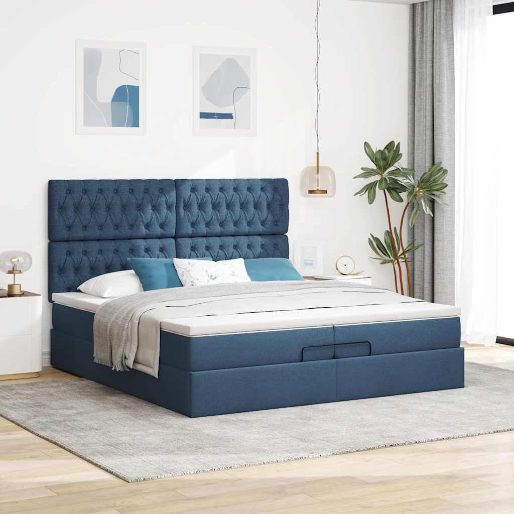 Ottoman bed met matrassen en LED's 200x200cm stof blauw is nu te koop bij PeponiXL, paradijselijk wonen!