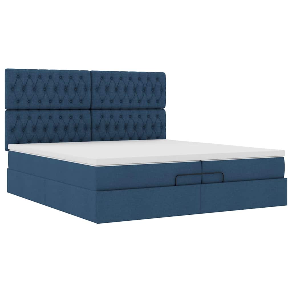 Ottoman bed met matrassen en LED's 200x200cm stof blauw is nu te koop bij PeponiXL, paradijselijk wonen!